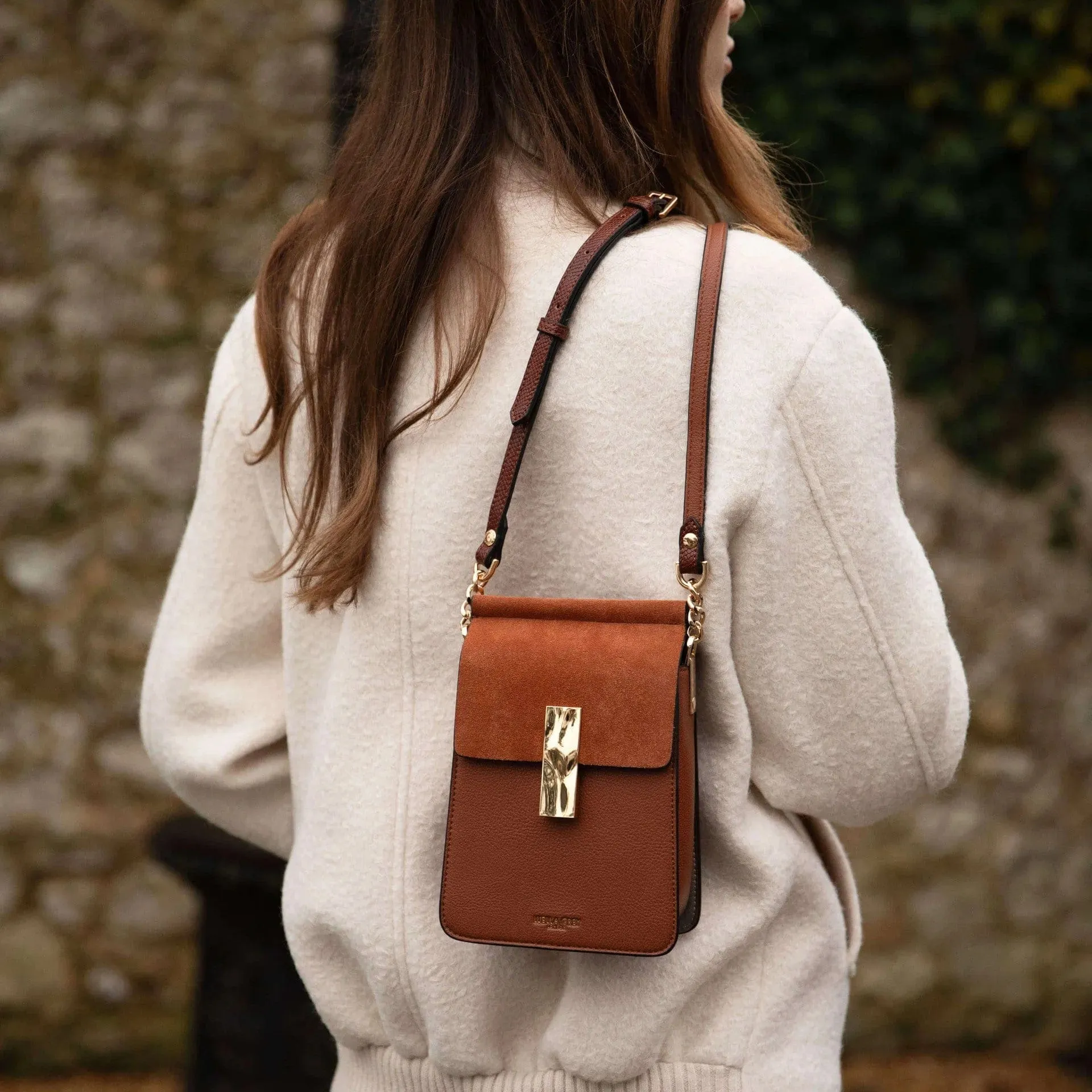 Luella Grey Tasmin Phone Crossbody Bag in Conker