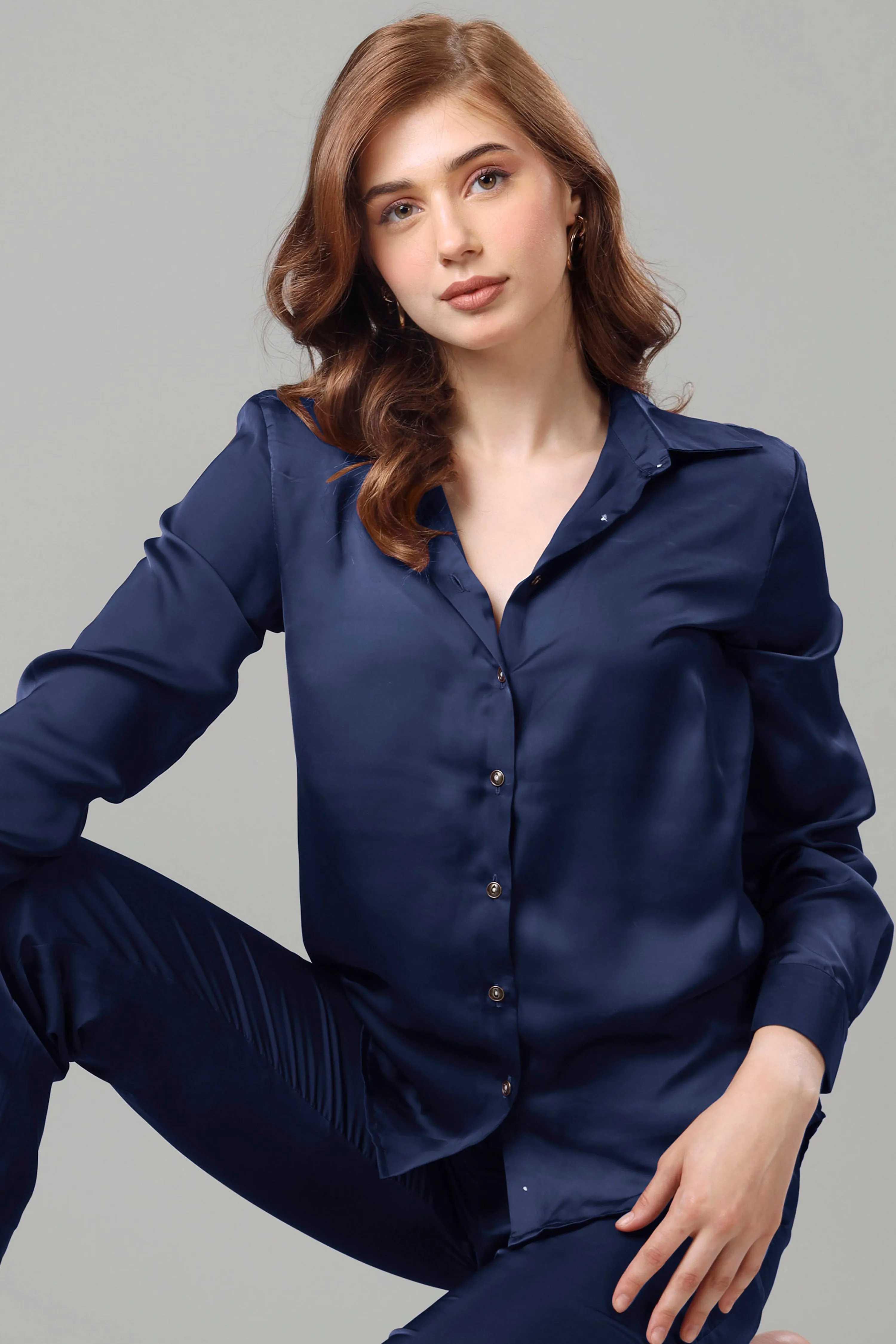 Luxurious Navy Blue Shirt For Women