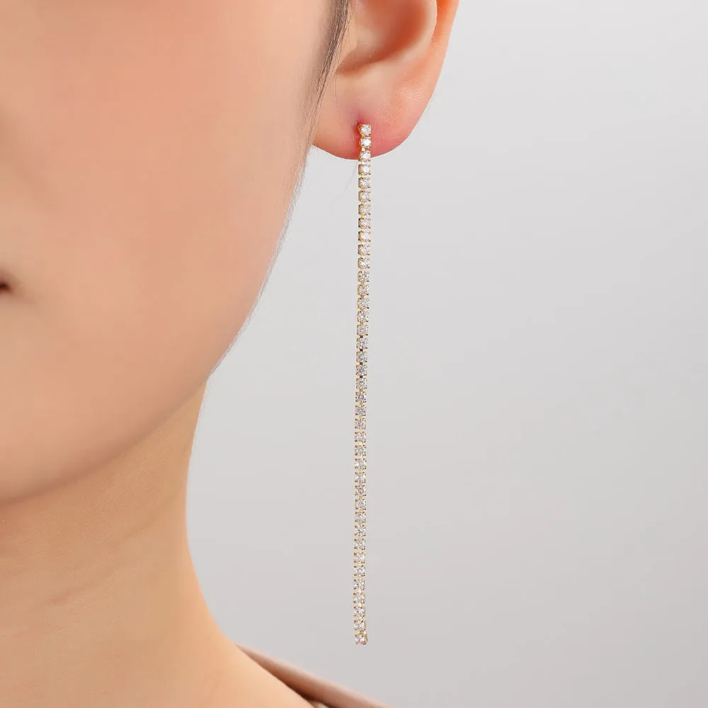 Luxurious Tassel Geometric Copper Diamond Inlay Stud Earrings