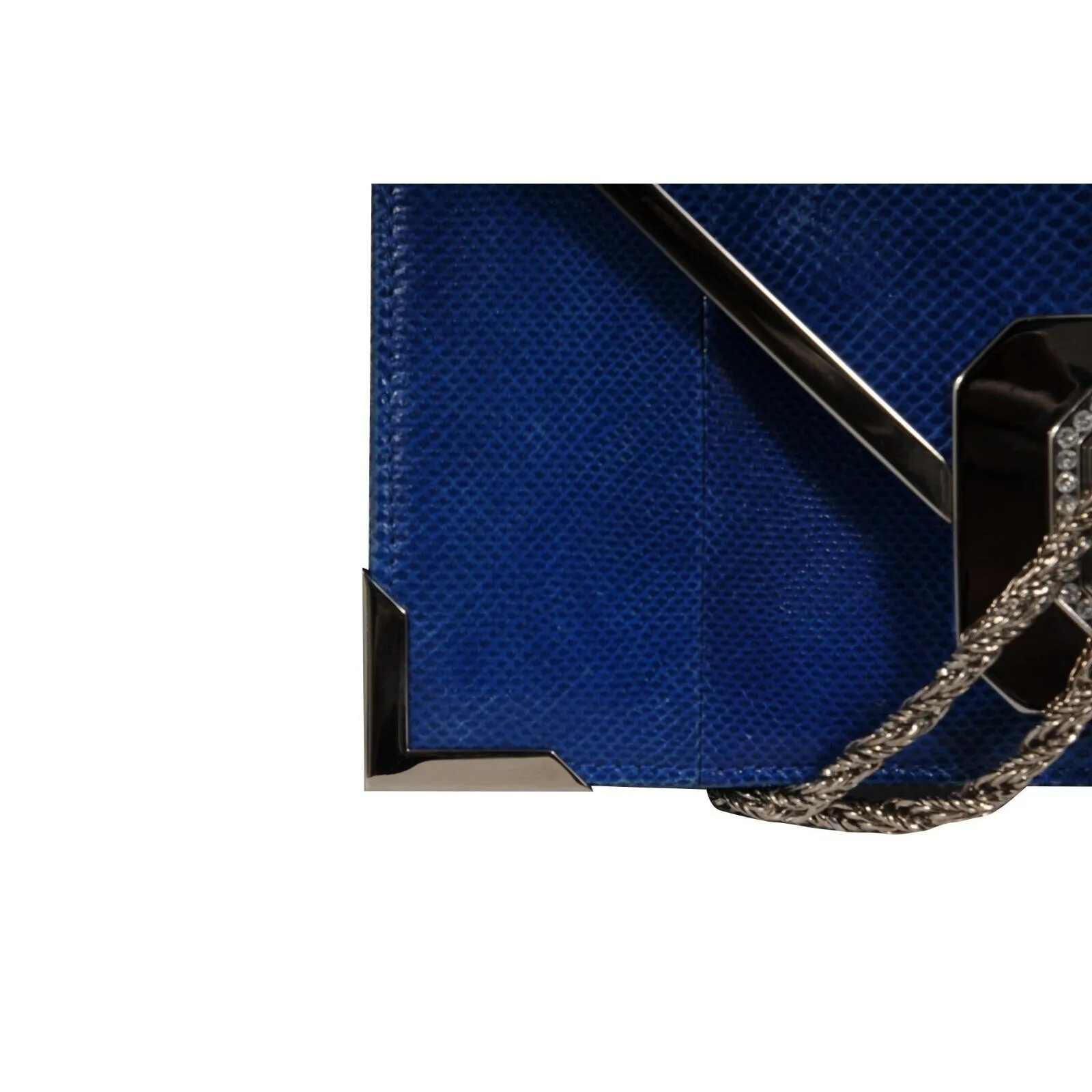 Marchesa Valentina Crystal Shoulder Bag Blue Snakeskin Leather  Python Silver