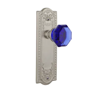 Meadows Long Plate with Cobalt Waldorf Knob in Satin Nickel