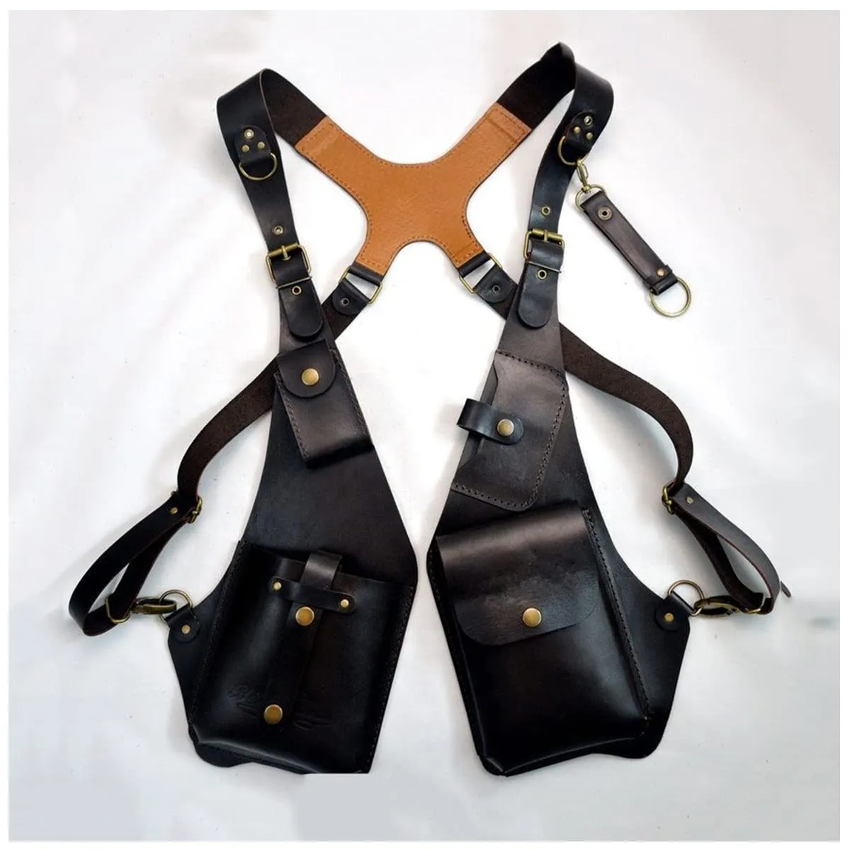 Medieval PU Leather Hidden Underarm Shoulder Bag Men's Retro Strap Underarm Double Shoulder Bag Adjustable Hidden Holster Bag, Outdoor Cell Phone Bag Wallet for Men and Women,Black