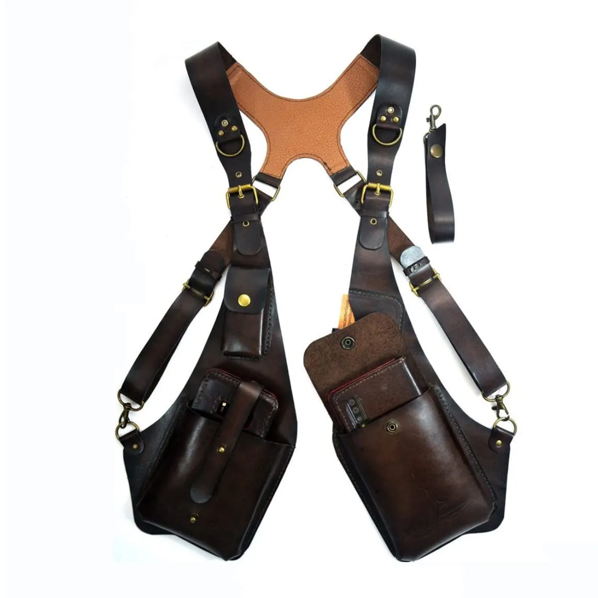 Medieval PU Leather Hidden Underarm Shoulder Bag Men's Retro Strap Underarm Double Shoulder Bag Adjustable Hidden Holster Bag, Outdoor Cell Phone Bag Wallet for Men and Women,Black