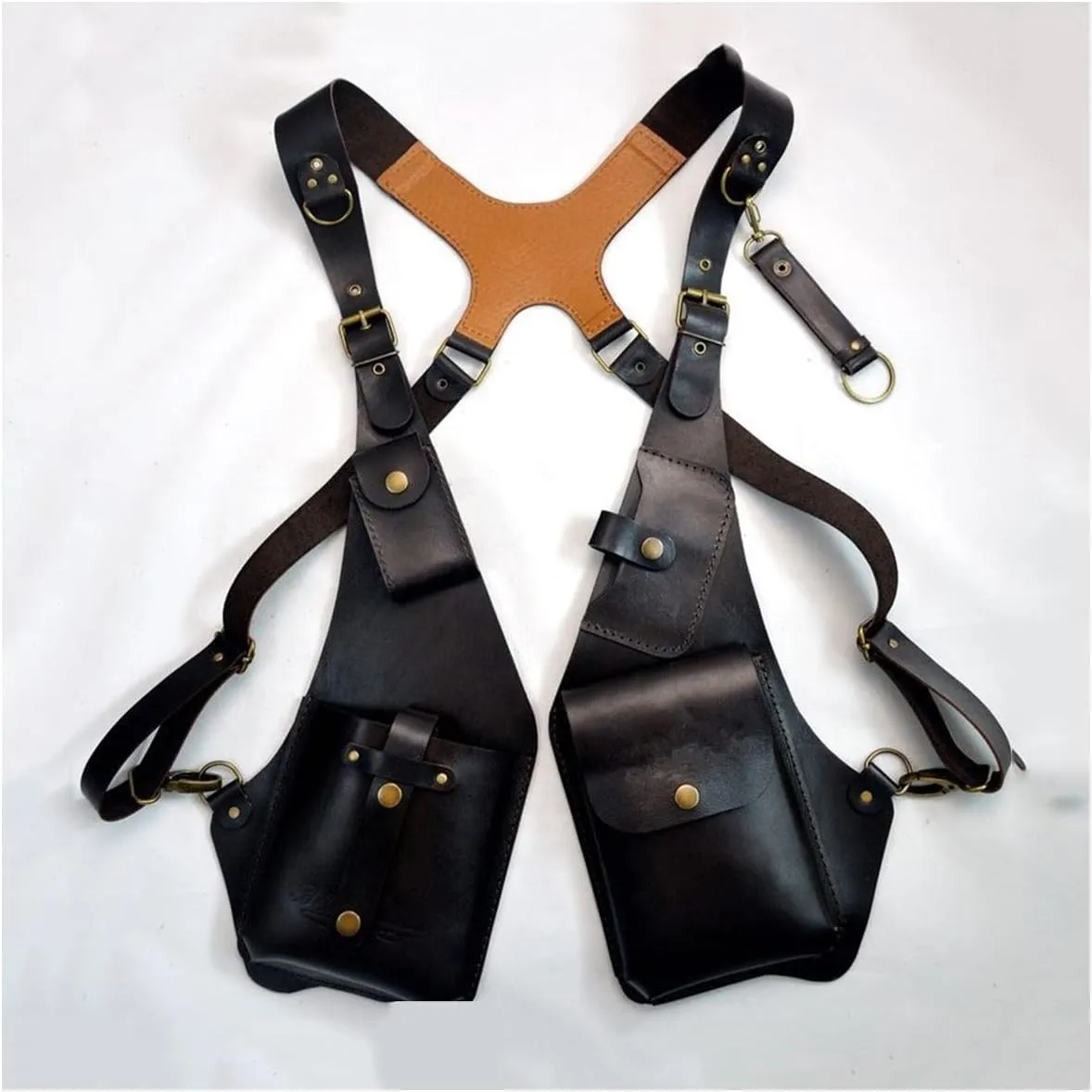 Medieval PU Leather Hidden Underarm Shoulder Bag Men's Retro Strap Underarm Double Shoulder Bag Adjustable Hidden Holster Bag, Outdoor Cell Phone Bag Wallet for Men and Women,Black