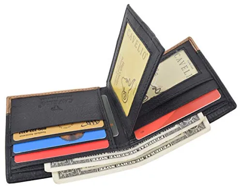Men's Center Flap Double ID Bifold Premium Leather Wallet