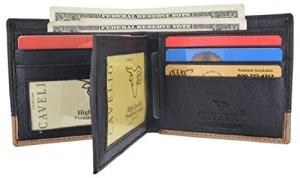 Men's Center Flap Double ID Bifold Premium Leather Wallet