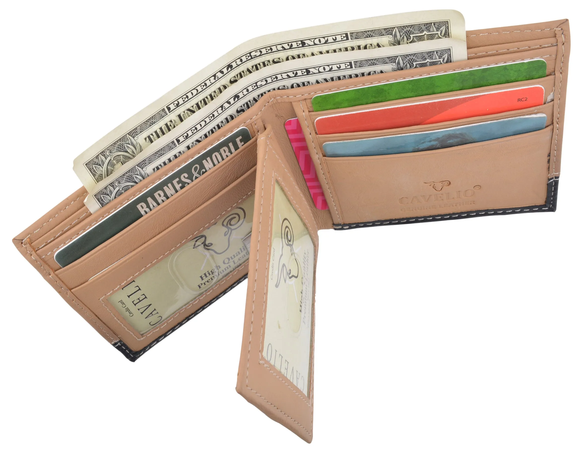 Men's Center Flap Double ID Bifold Premium Leather Wallet