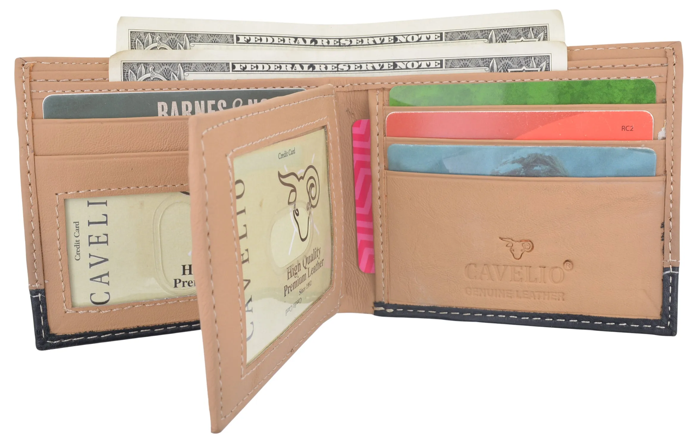 Men's Center Flap Double ID Bifold Premium Leather Wallet