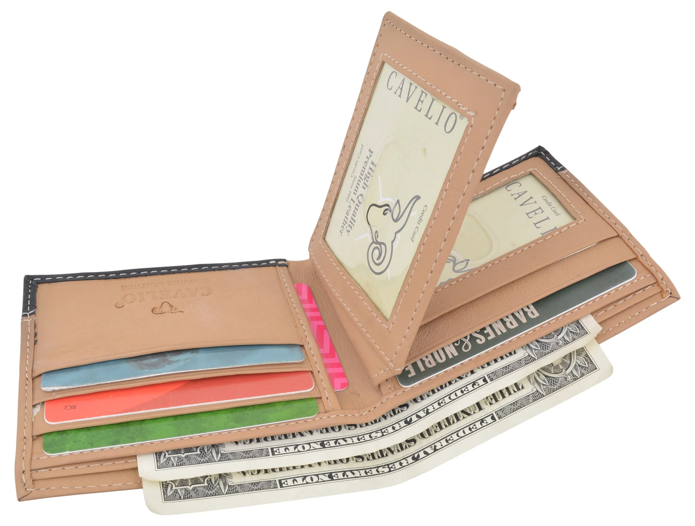 Men's Center Flap Double ID Bifold Premium Leather Wallet