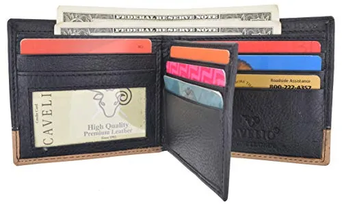 Men's Center Flap Double ID Bifold Premium Leather Wallet