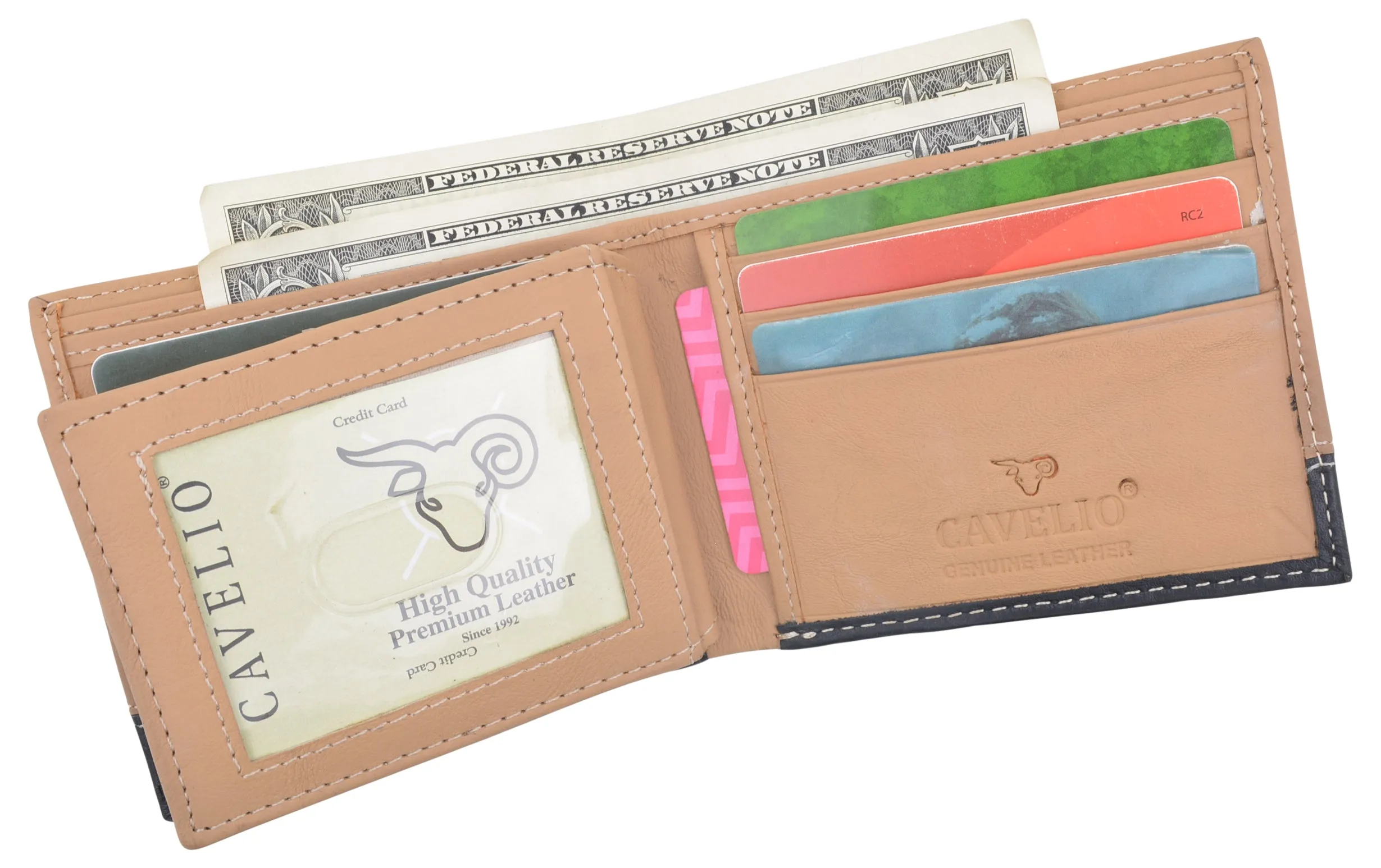 Men's Center Flap Double ID Bifold Premium Leather Wallet