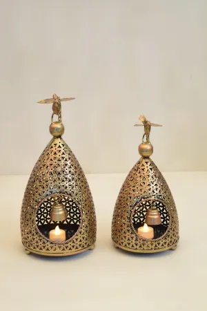 Metal Bird House Tea light Holder Set of 2