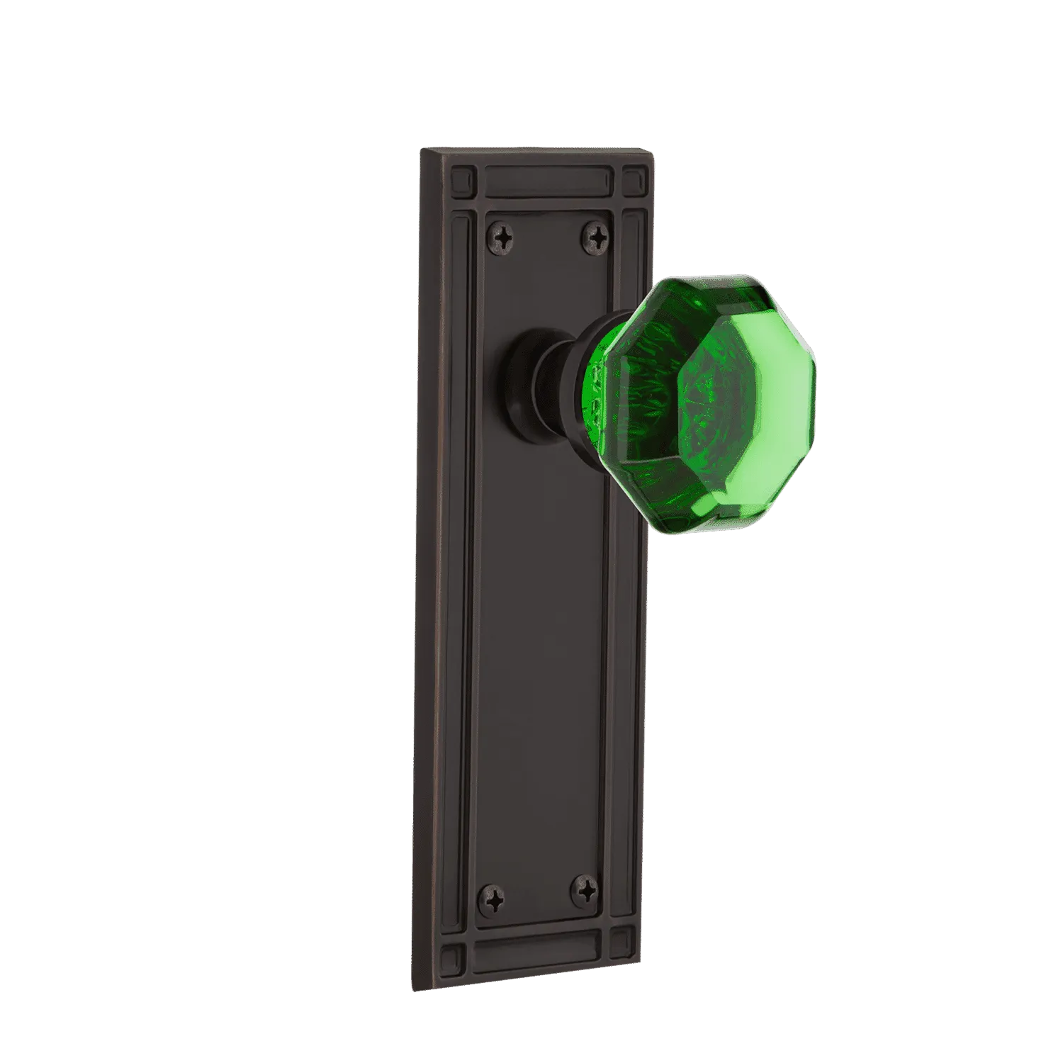 Mission Long Plate with Emerald Waldorf Knob in Timeless Bronze
