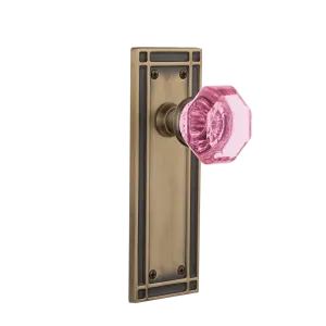 Mission Long Plate with Pink Waldorf Knob in Antique Brass