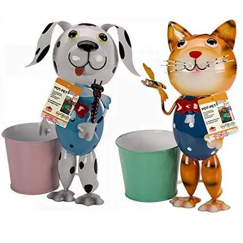 Novelty Cat & Dog Animal Garden Metal Plant Pot (Plant Pot Pets)