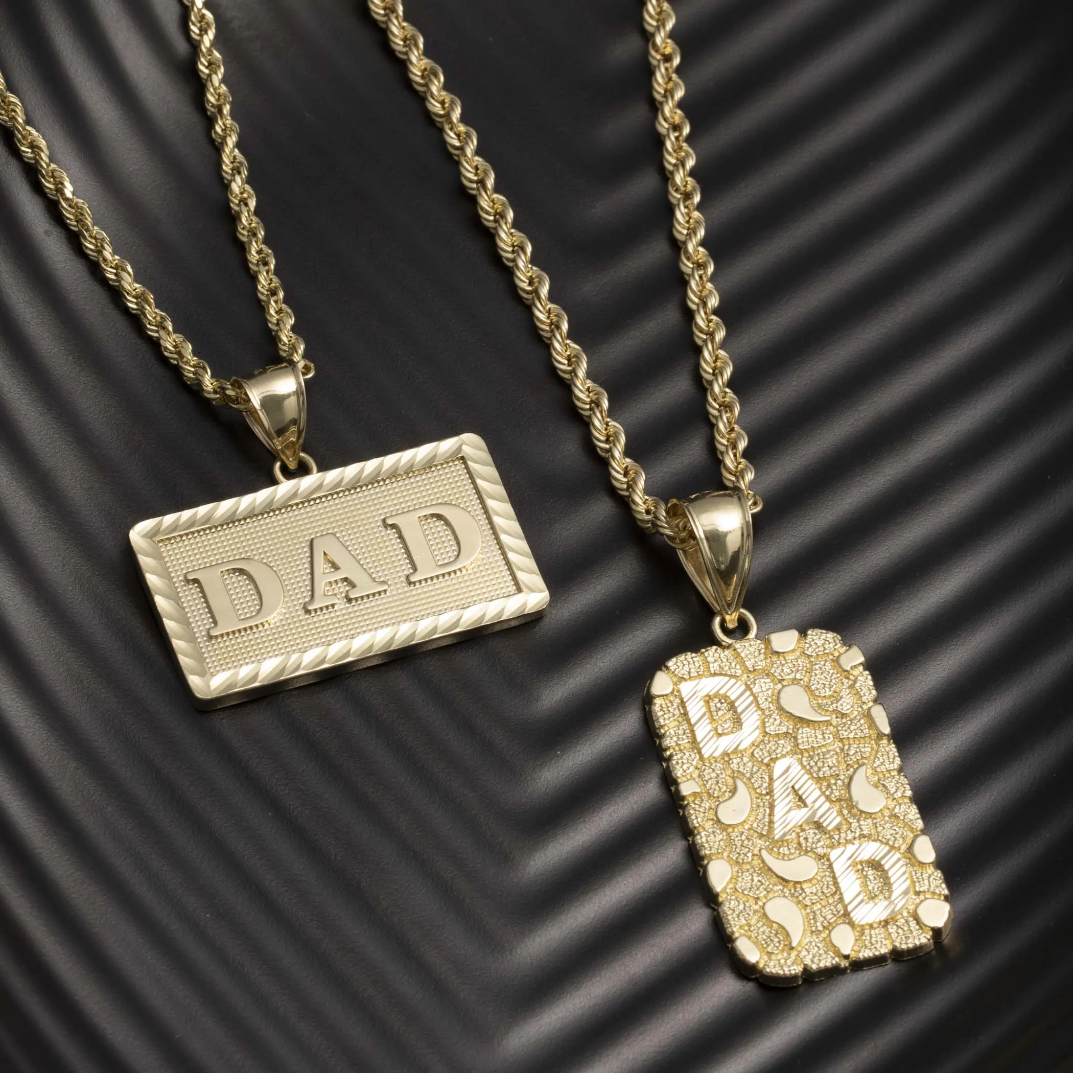 Nugget "DAD" Script Medallion Pendant 10K Yellow Gold