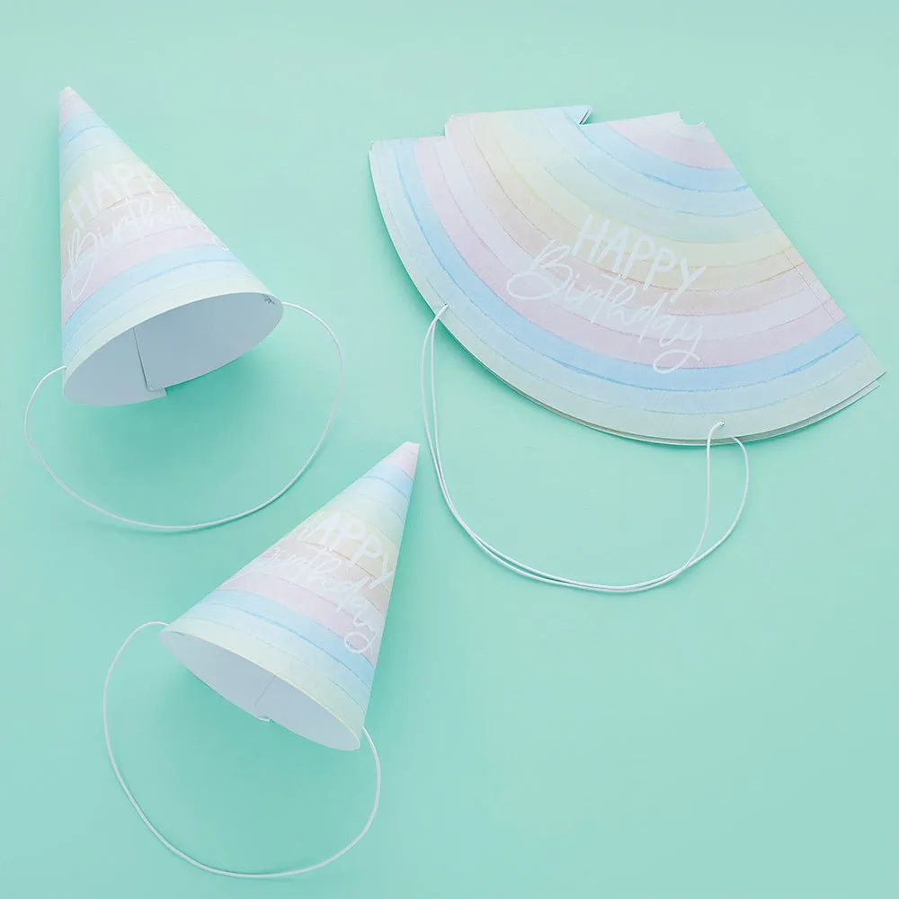 Pastel Rainbow Birthday Eco Paper Hats (x10)