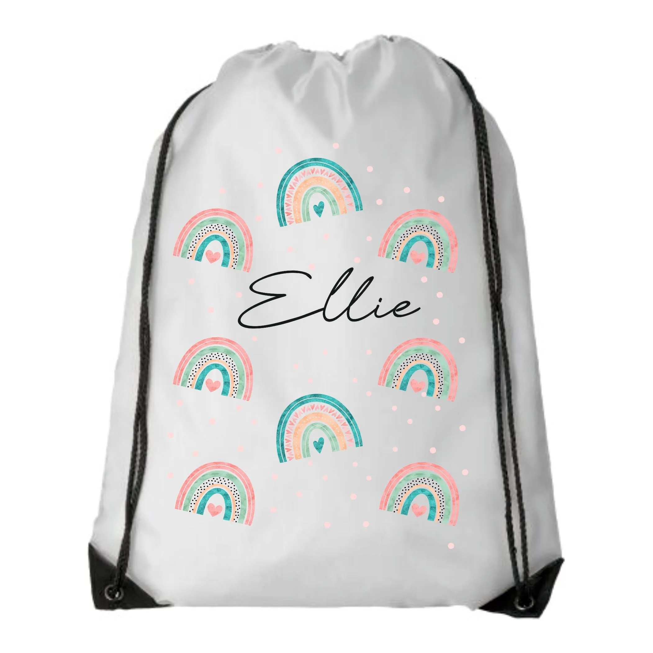 Personalised Rainbow Kids Drawstring Bag - Swimming Bag - PE Bag