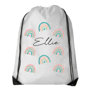 Personalised Rainbow Kids Drawstring Bag - Swimming Bag - PE Bag