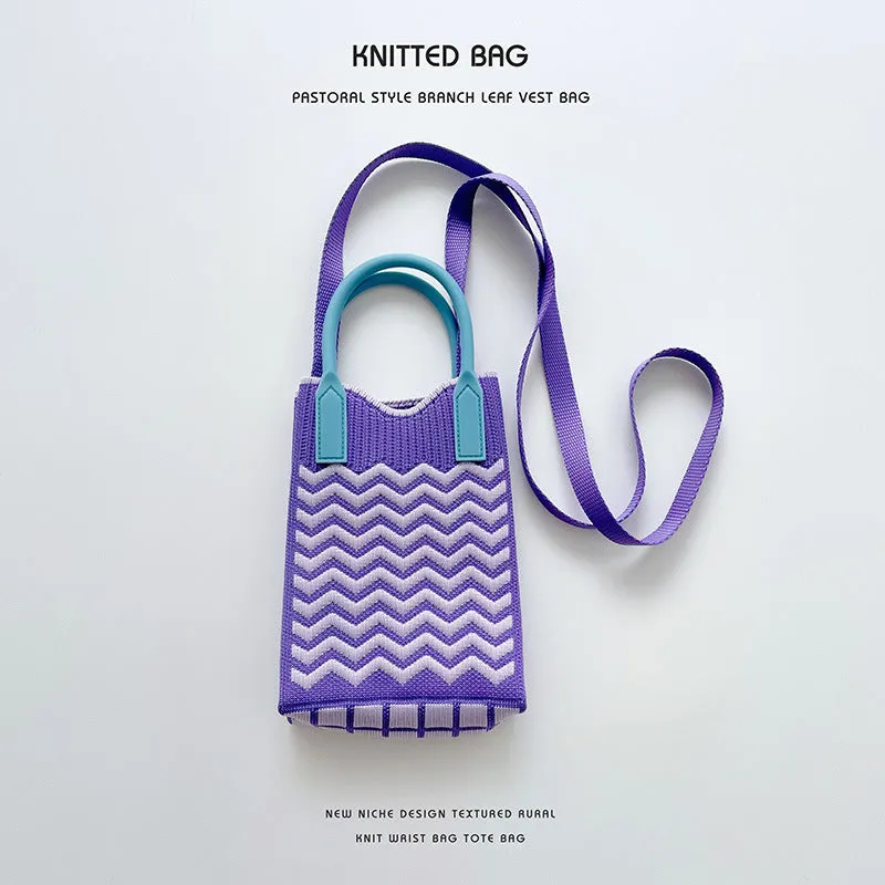 Pink Heart Shape Mini Phone Bag Knit Tote