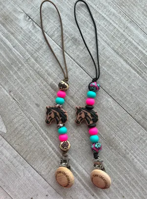 Pink/ Turquoise Horse Pacifier Holder