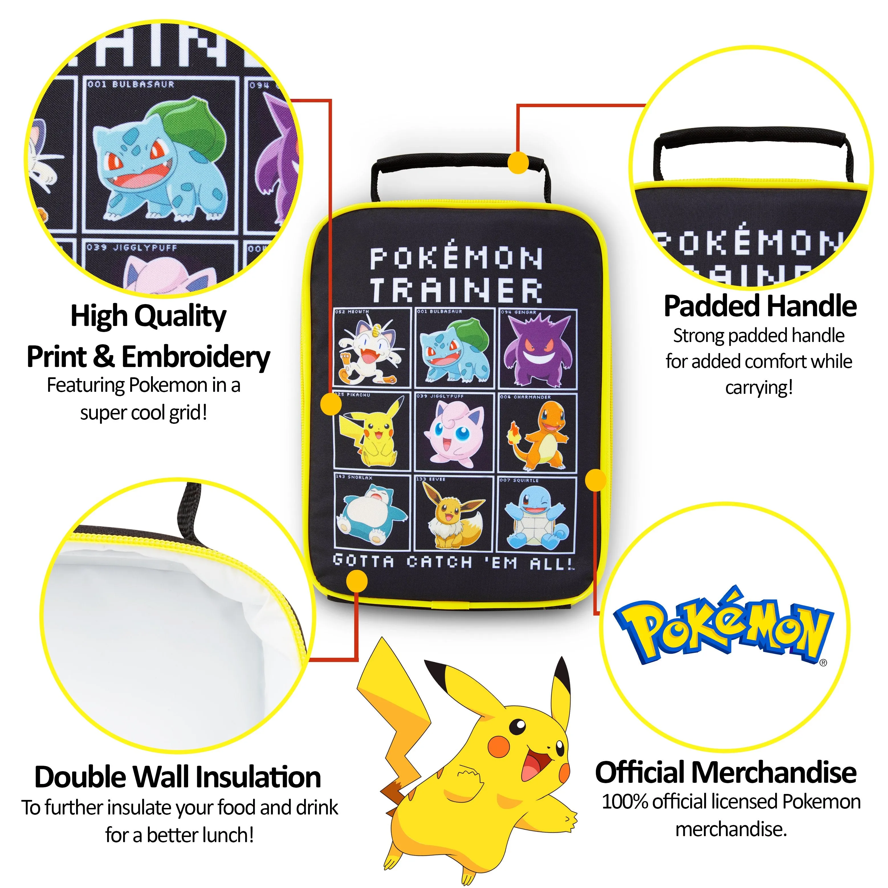 Pokemon Lunch Box, Lunch Bags for Kids, Insulated Lunch Boxes for School