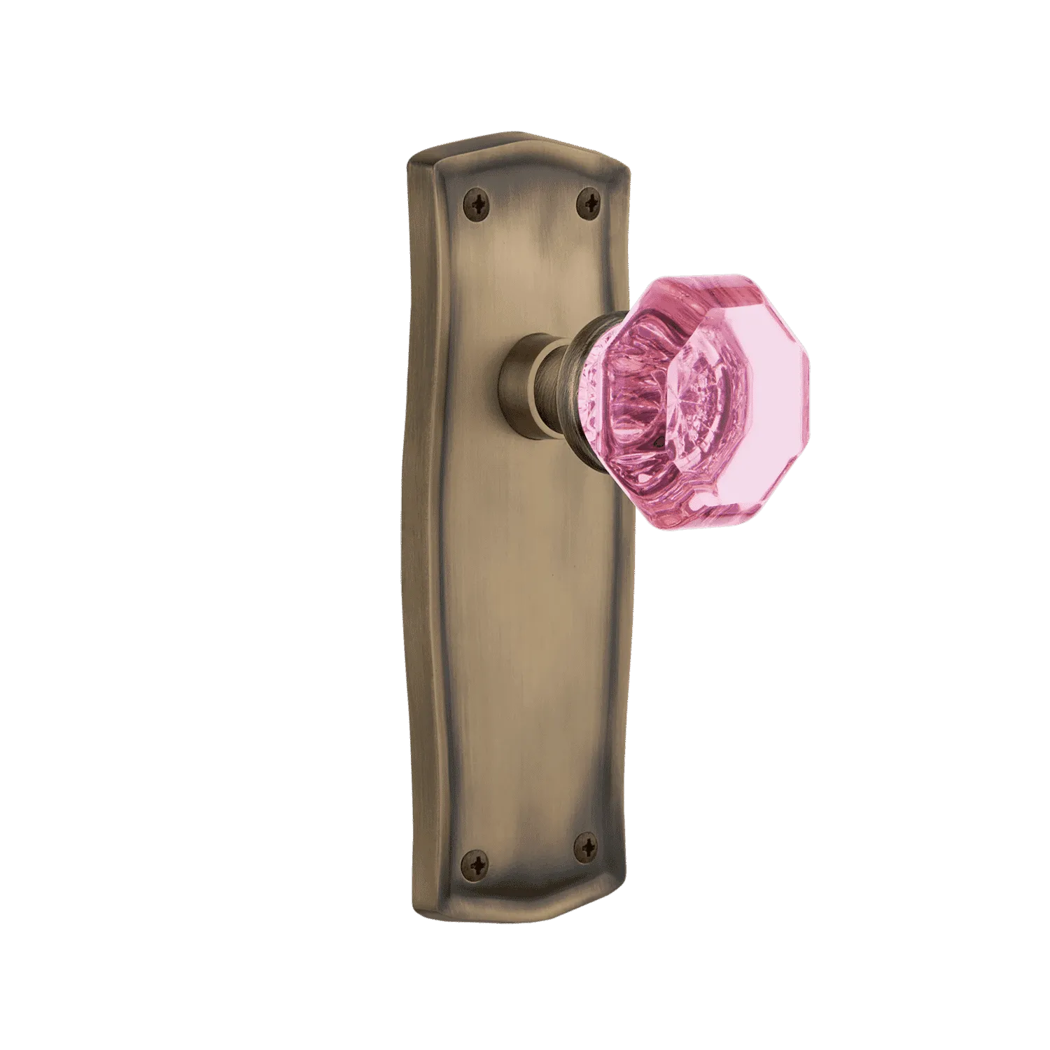 Prairie Long Plate with Pink Waldorf Knob in Antique Brass