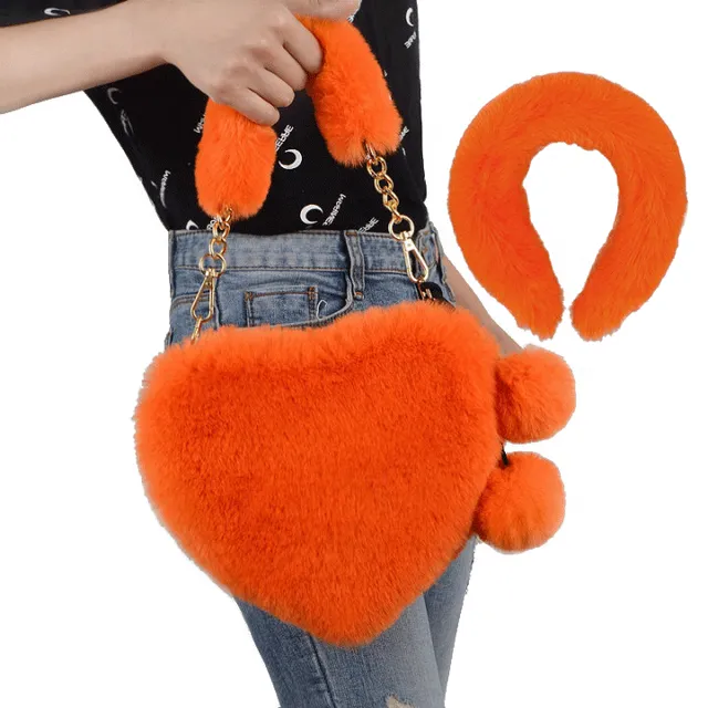 Pretty Luxury Fuzzy fur headband heart handbag set