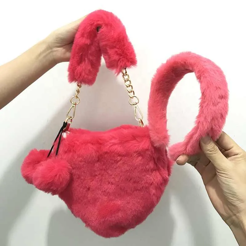 Pretty Luxury Fuzzy fur headband heart handbag set