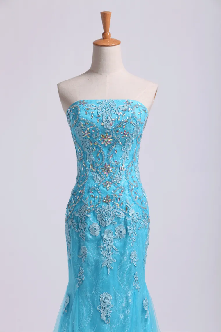 Prom Dresses Strapless Mermaid With Beading&Applique