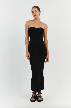 Raven Black Stylish Bandeau Midi Dress