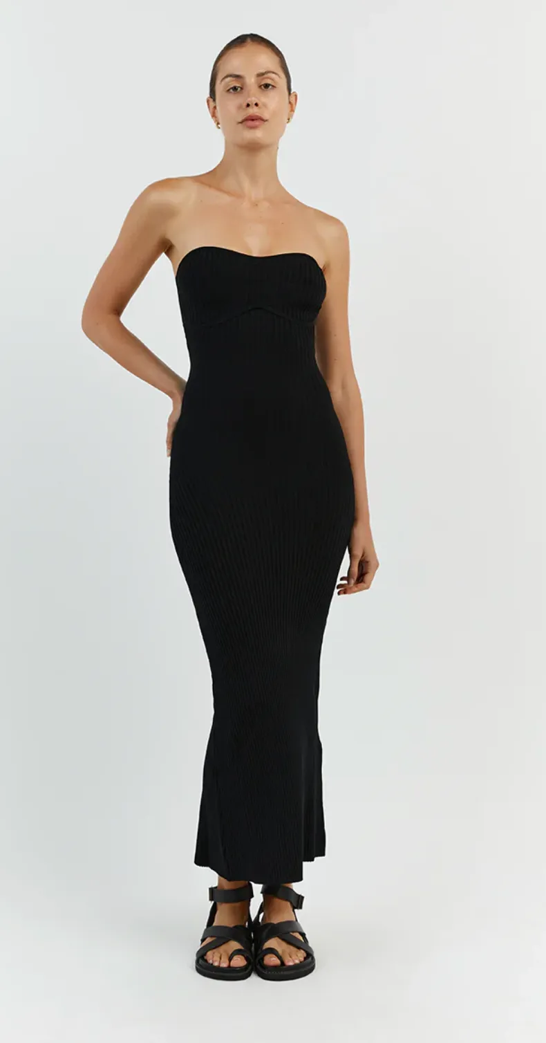 Raven Black Stylish Bandeau Midi Dress