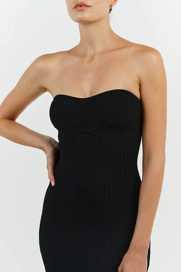 Raven Black Stylish Bandeau Midi Dress