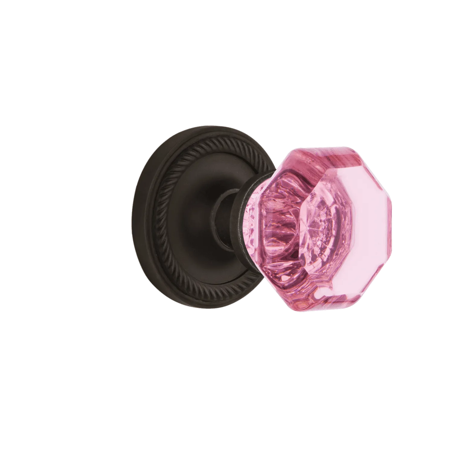 Rope Rosette with Pink Waldorf Knob in Oil-Rubbed Bronze