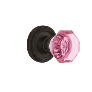 Rope Rosette with Pink Waldorf Knob in Oil-Rubbed Bronze