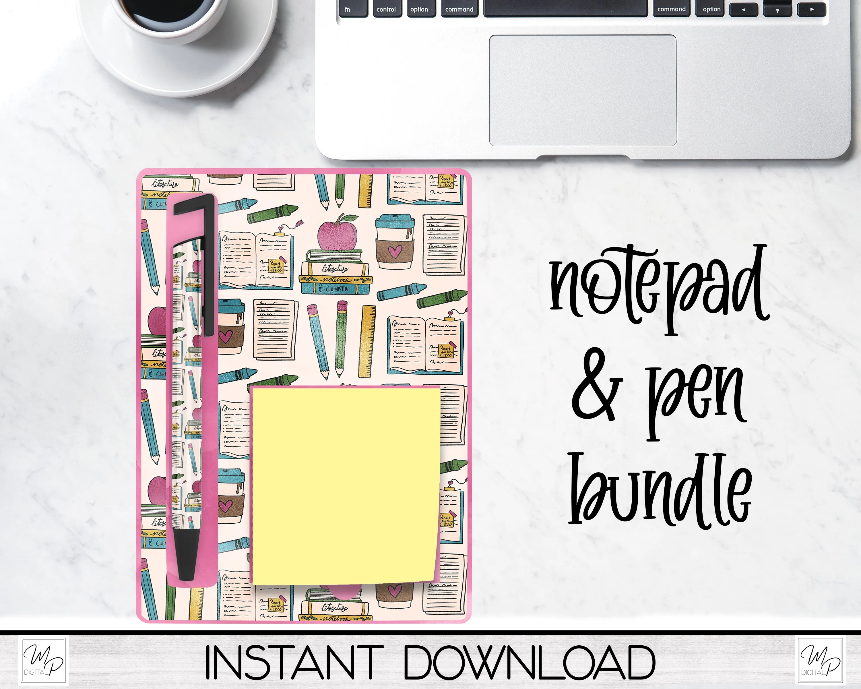 School Teacher Sticky Notepad Holder and Pen PNG Sublimation Design, Digital Download