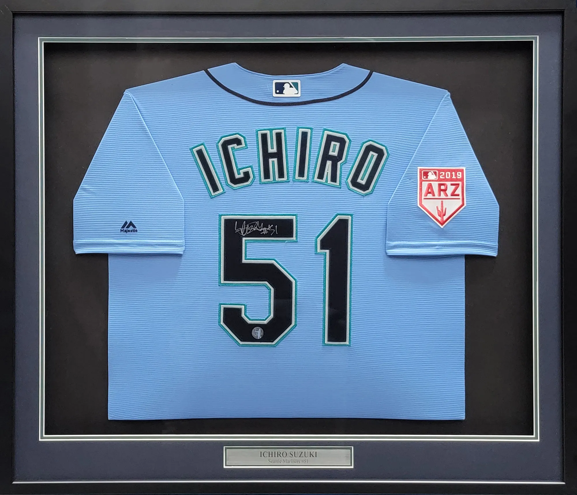 Seattle Mariners Ichiro Suzuki Autographed Framed Light Blue Majestic Spring Training Jersey IS Holo Stock #210145