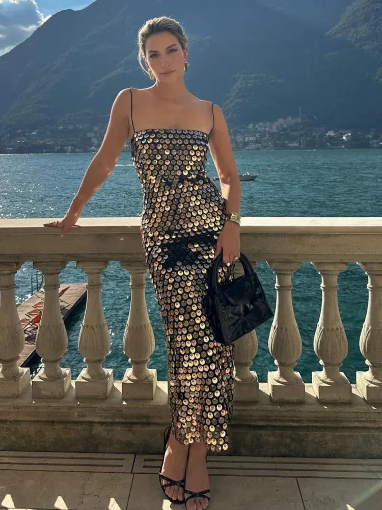 Sequin Strap Stylish Midi Dress