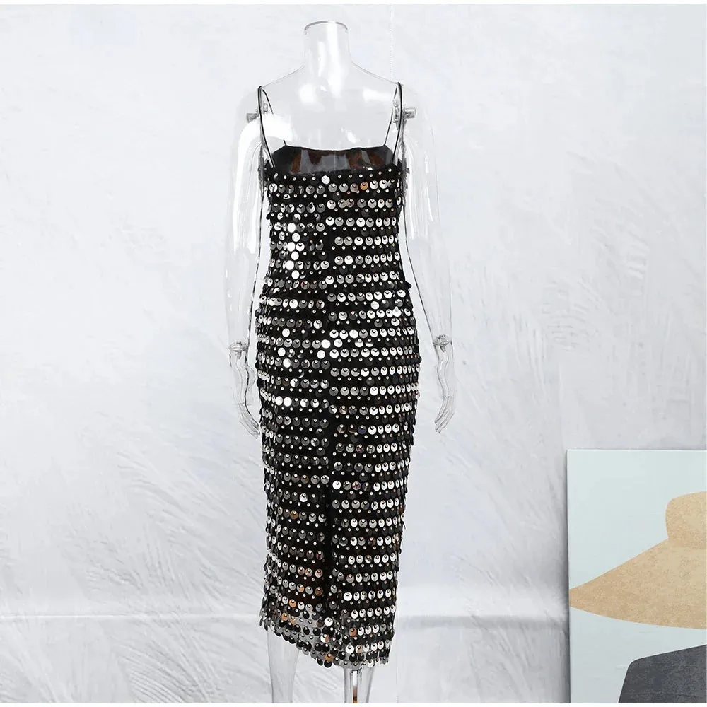 Sequin Strap Stylish Midi Dress