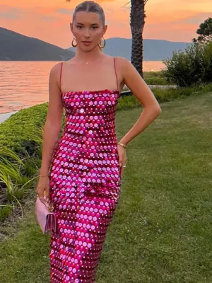 Sequin Strap Stylish Midi Dress
