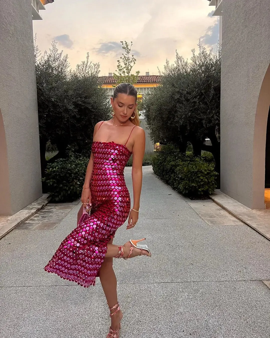 Sequin Strap Stylish Midi Dress