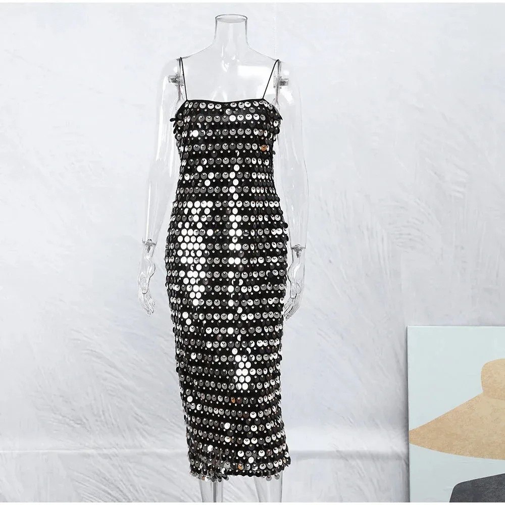 Sequin Strap Stylish Midi Dress