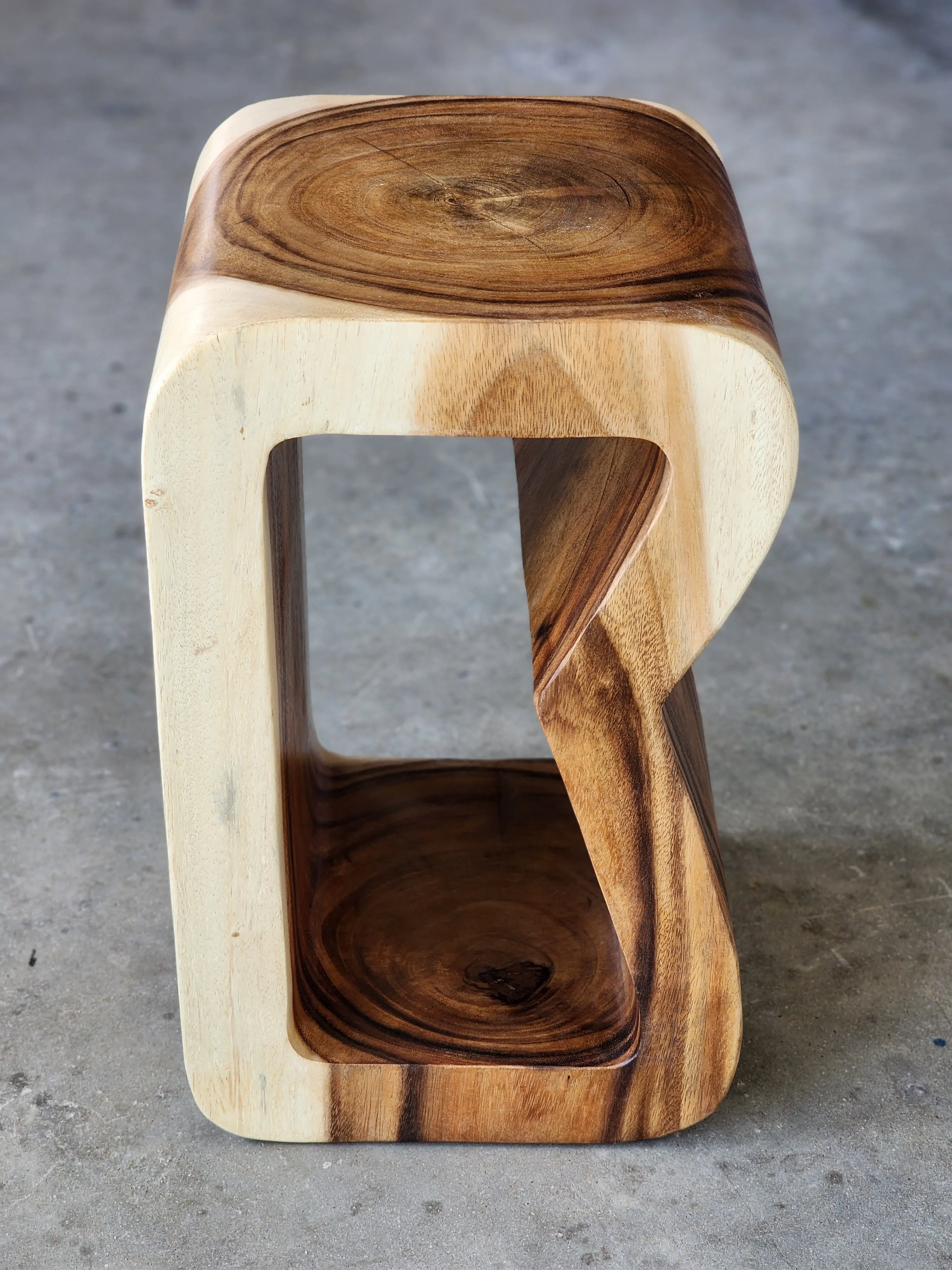 Side Table carved wood Plant Stand or Bar Stool with Clear Finish-Raintree Wood.