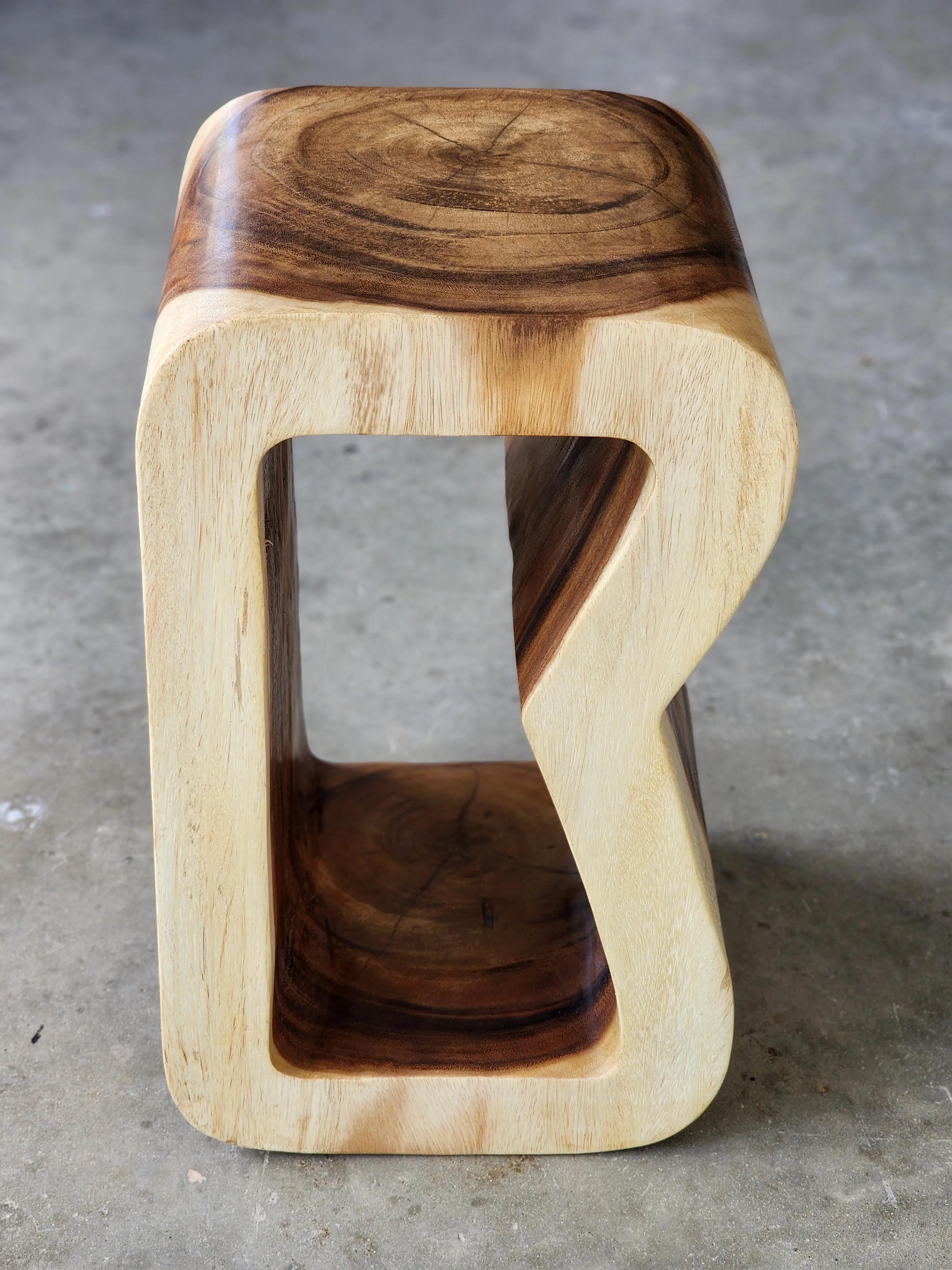 Side Table carved wood Plant Stand or Bar Stool with Clear Finish-Raintree Wood.