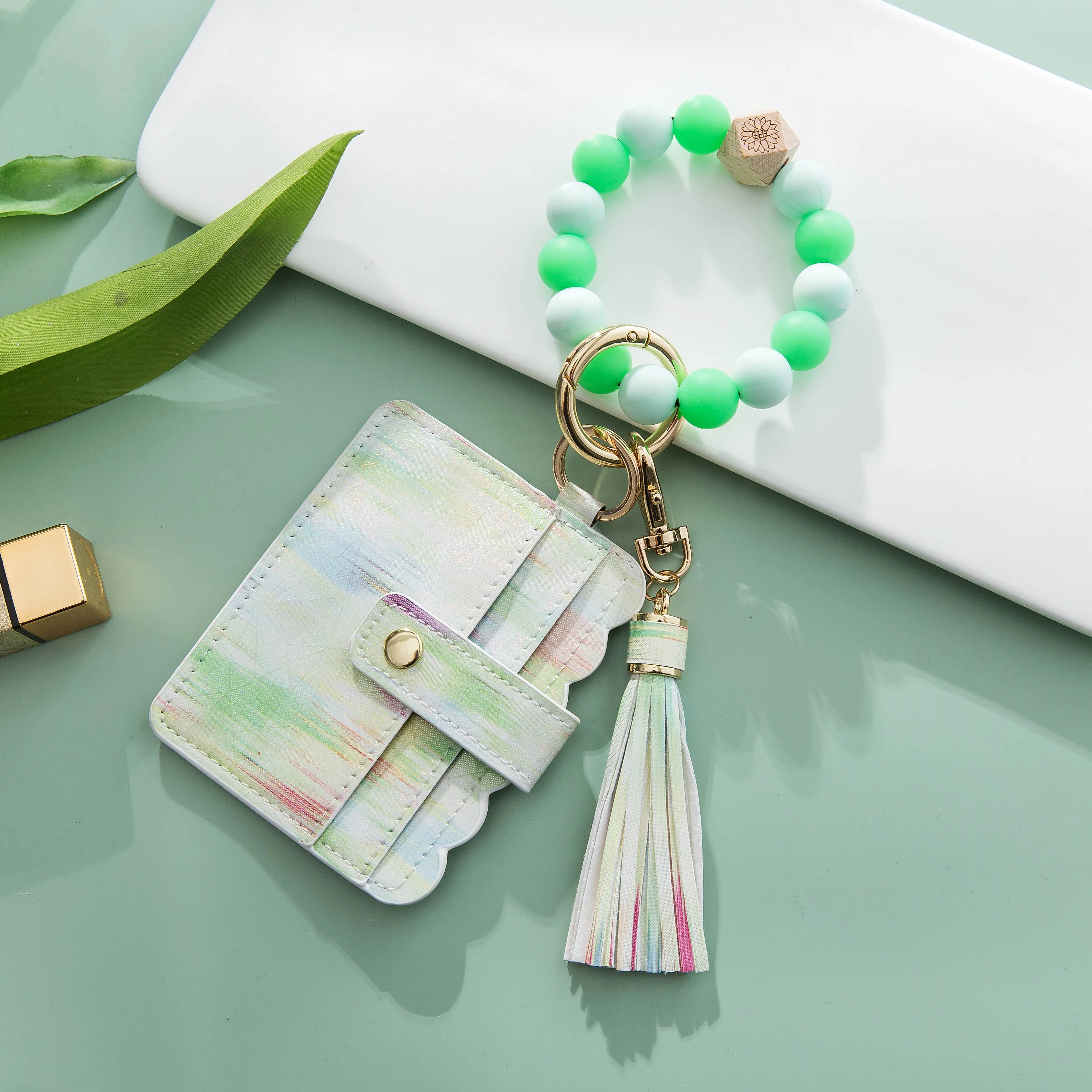 Silicone Wristlet - Glitter Wallet Keychain Bangle (Star)