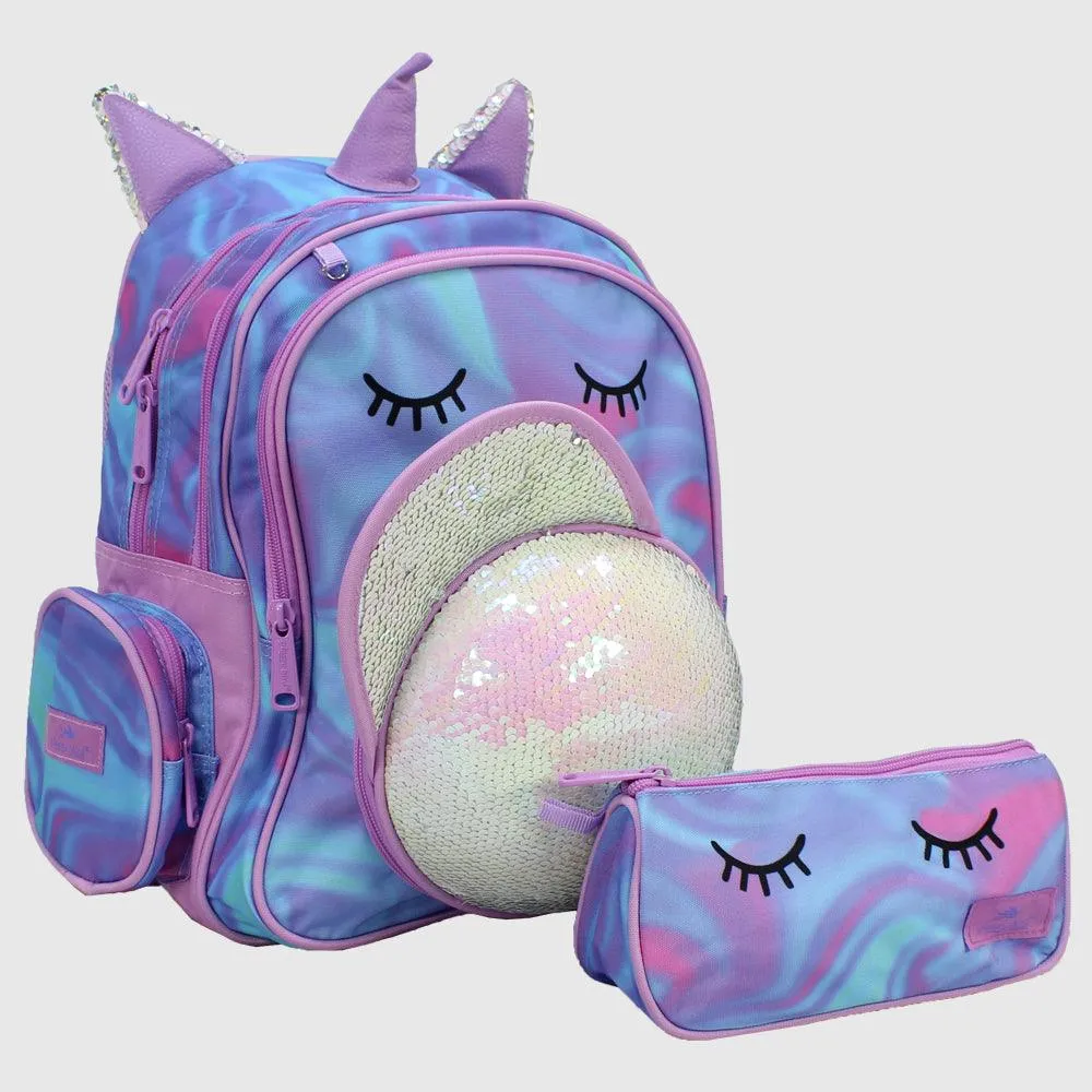 Sleepy Unicorn Sequin 15 Inches School Set