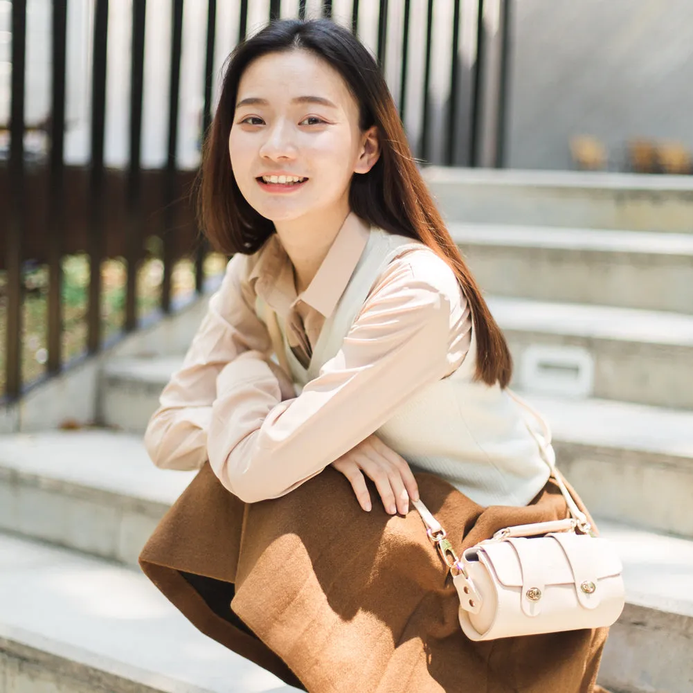 Small Womens Leather Barrel Crossbody Bags Leather Handbags for Women