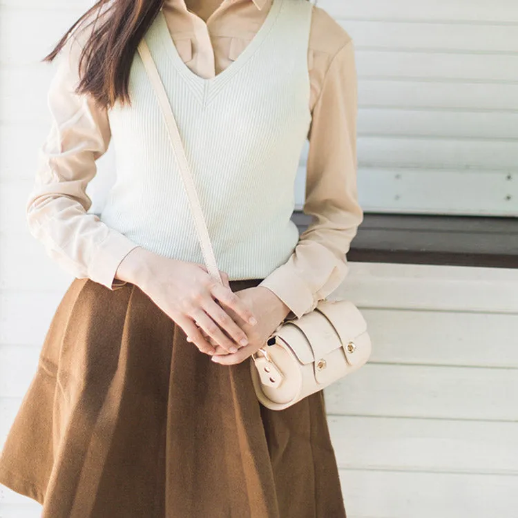 Small Womens Leather Barrel Crossbody Bags Leather Handbags for Women