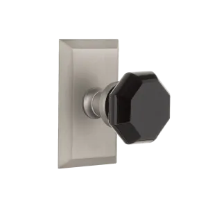 Studio Short Plate with Black Waldorf Knob in Satin Nickel
