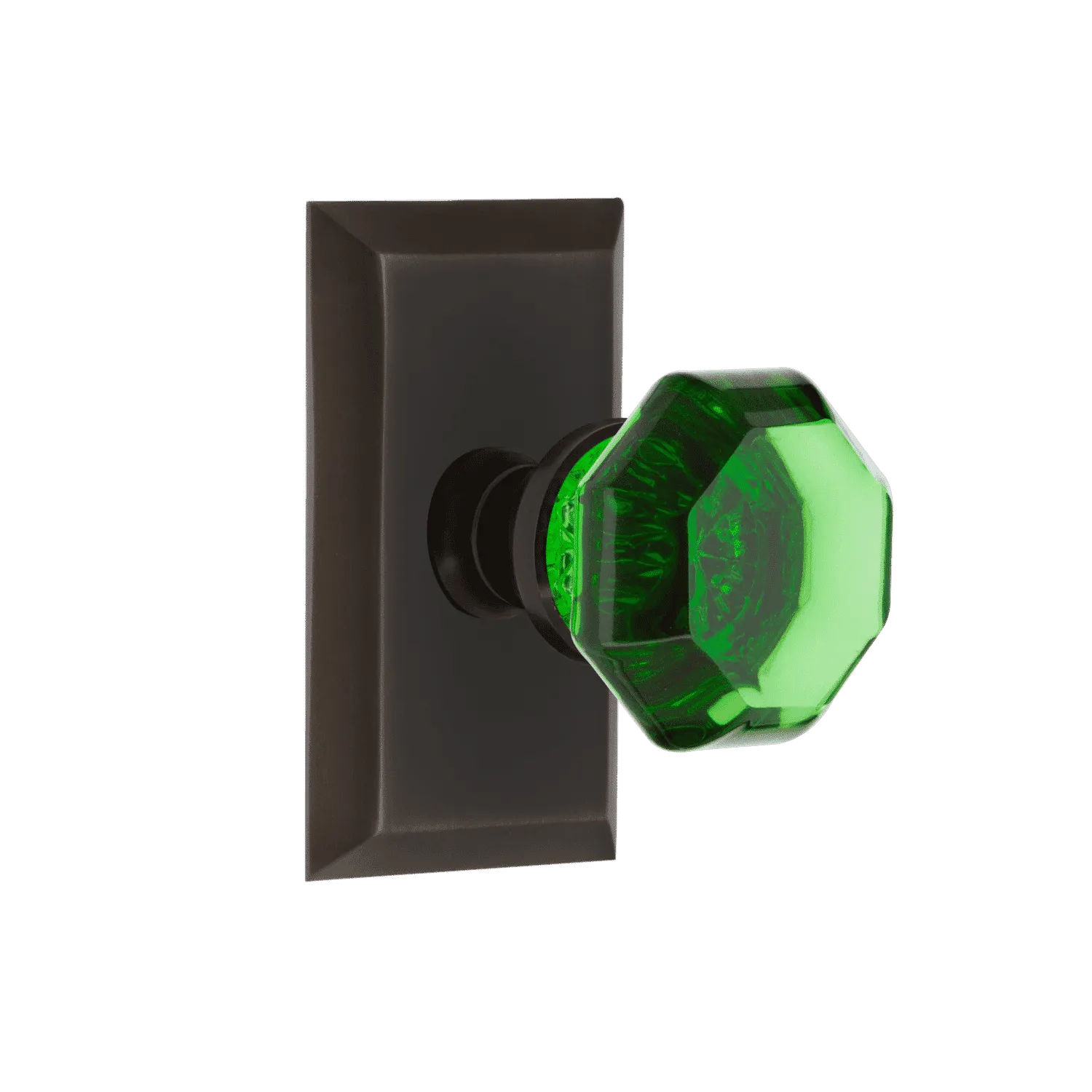 Studio Short Plate with Emerald Waldorf Knob in Timeless Bronze